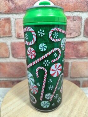 Cool Gear Can Tumbler Candy Cane Craze Green Glitte 16 oz. Insulated Cooler NWOT